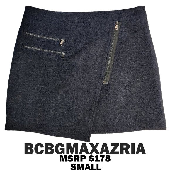 $178 BCBGMAXAZRIA Skirt Faux Wrap Navy Mini Small - Picture 1 of 7
